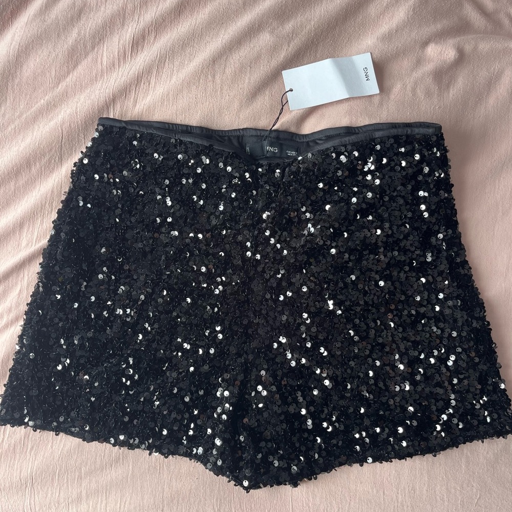 Mango Sequin High Waist Shorts